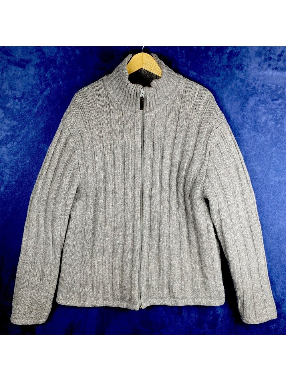 GAP Unisex Gray Thick Cable Knit Lamb Wool Zip Sweater-Jacket Insulated  Sz. XXL